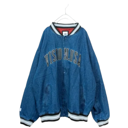VISION STREET WEAR カレッジロゴ刺繍 デニムスタジアムジャケット BLUE