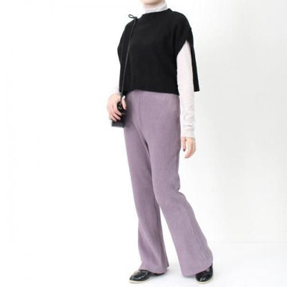 ダブルフェイス ミニプリーツ セミフレアパンツ30163 PURPLE