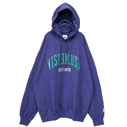 VISION STREET WEAR サテンワッペン アーチロゴ 裏毛パーカー PURPLE