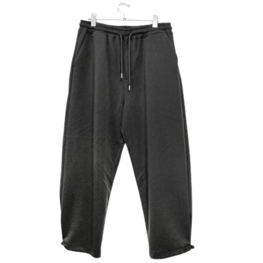 China button wide pants in jersey material, BLACK