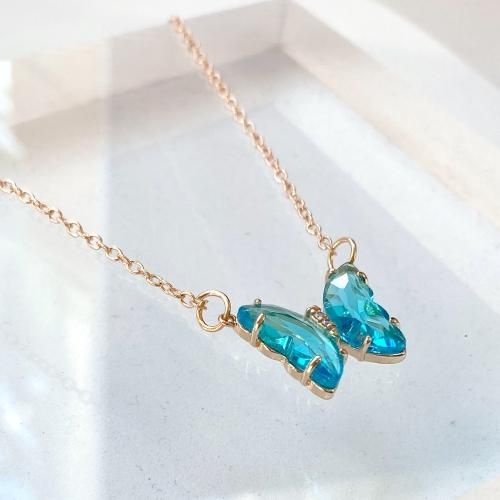 蝶々 ポイントネックレス BLUE