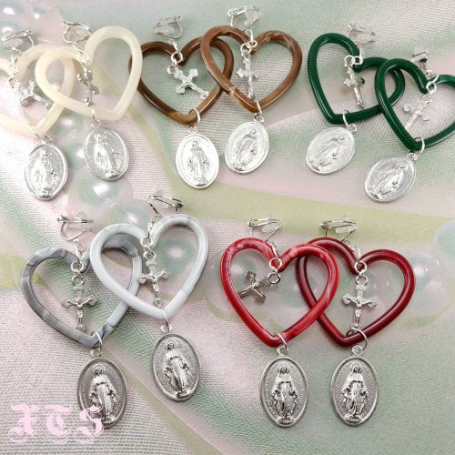 Jesus Maria Heart Earrings Silver