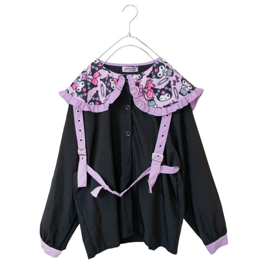 ACDC RAG x Sanrio Kuromi All-over Pattern Harness Attached Long Sleeve Blouse BLACK