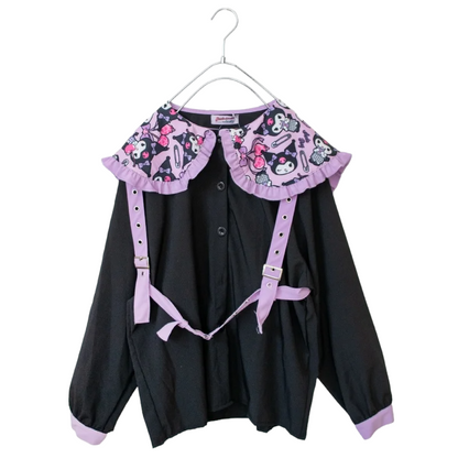 ACDC RAG x サンリオ クロミ 総柄 ハーネス付き 長袖ブラウス BLACK