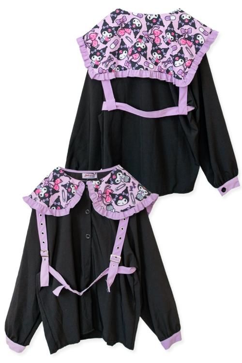 ACDC RAG x サンリオ クロミ 総柄 ハーネス付き 長袖ブラウス BLACK