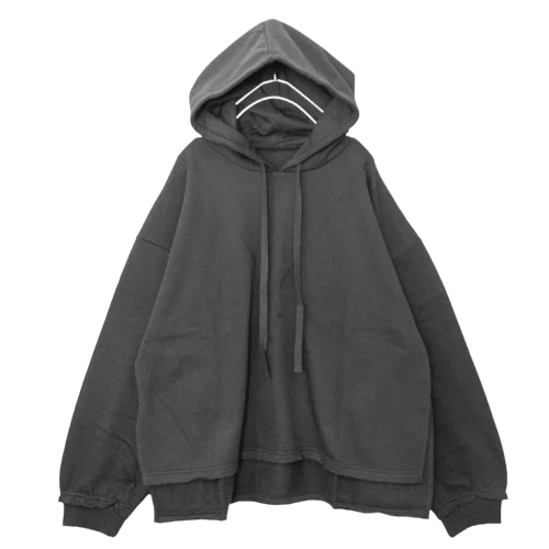 裏起毛 カットオフ プルオーバー パーカー フーディ BLACK