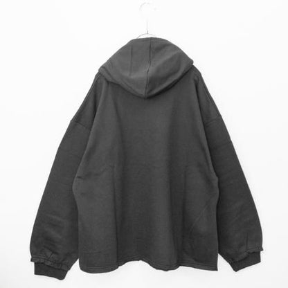裏起毛 カットオフ プルオーバー パーカー フーディ BLACK