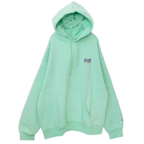VISION STREET WEAR Fleece-lined, one-point embroidery pullover hoodie, Ice Green