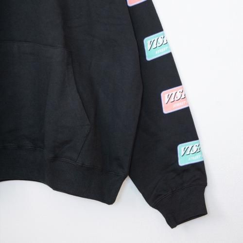 VISION STREET WEAR 裏毛 袖ロゴプリント プルオーバー パーカー BLACK