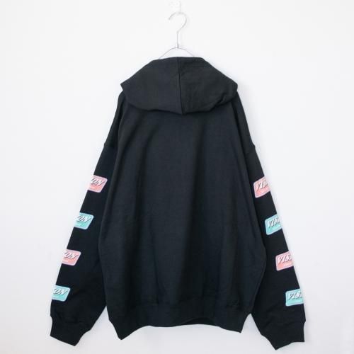 VISION STREET WEAR 裏毛 袖ロゴプリント プルオーバー パーカー BLACK