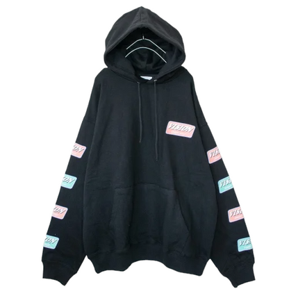 VISION STREET WEAR 裏毛 袖ロゴプリント プルオーバー パーカー BLACK