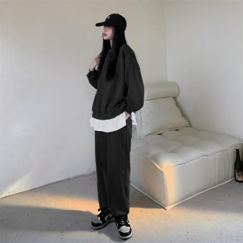 ミニ裏毛レイヤード風スウェット セットアップ BLACK