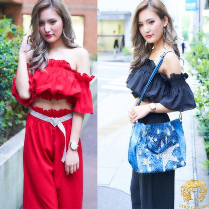 Off-shoulder Tops And Wide Pants Setup Black - YOUAREMYPOISON