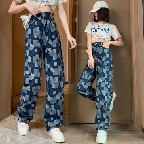 パッチワーク風デニムパンツ BLUE