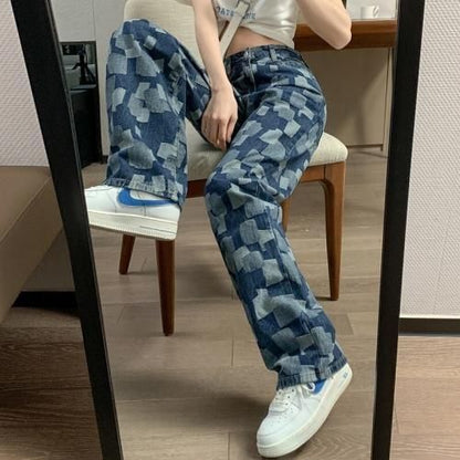 パッチワーク風デニムパンツ BLUE