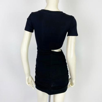 サイドカット ミニ丈 半袖ワンピース BLACK
