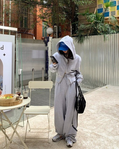 Asymmetry Zip Top Sweatshirt And Wide Pants Set Up - YOUAREMYPOISON