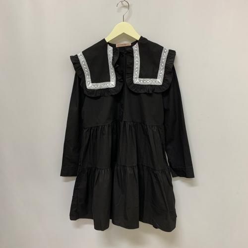 ビッグフリルカラー ティアードミニワンピース BLACK