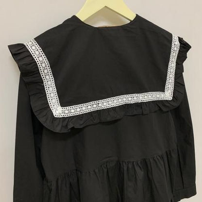 ビッグフリルカラー ティアードミニワンピース BLACK