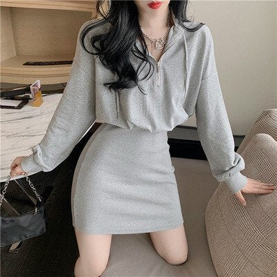 Sweatshirt parka dress GRAY