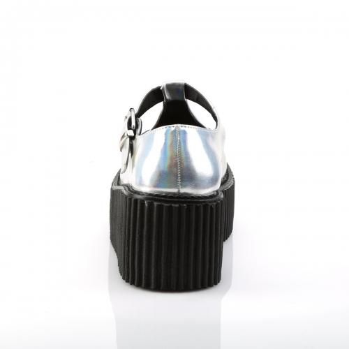 Demonia Tストラップ クリーパーシューズ CREEPER-214 Silver Hologram