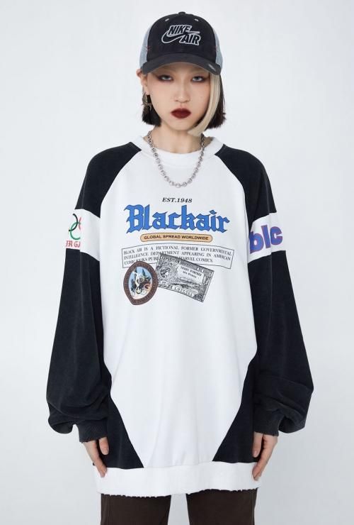 MADE EXTREME BLACK AIR バイカラースポーティ ダメージデザイン ロンT Black/White