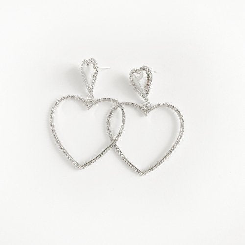 Heart Ring 2 Row Earrings SILVER