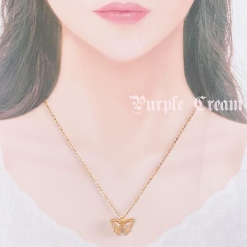 Purple Cream バタフライネックレス P9384
