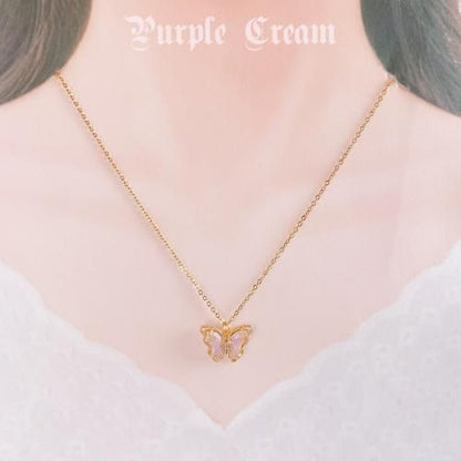 Purple Cream バタフライネックレス P9384