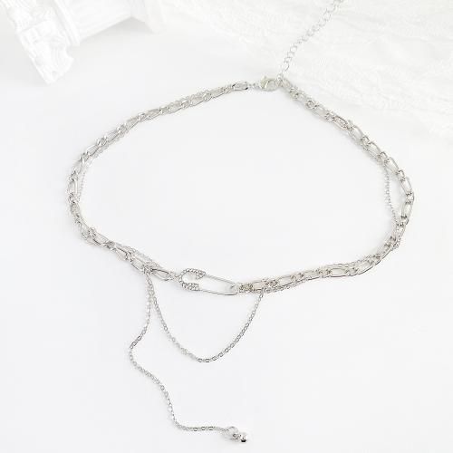 ラインストーン 安全ピン ダブルチェーン ネックレス SILVER