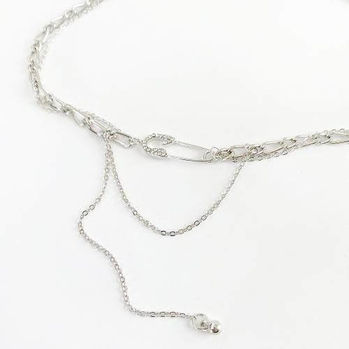 ラインストーン 安全ピン ダブルチェーン ネックレス SILVER