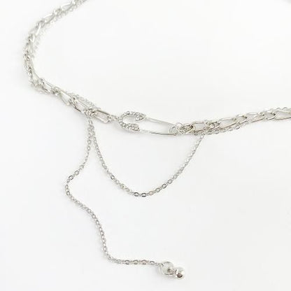 ラインストーン 安全ピン ダブルチェーン ネックレス SILVER