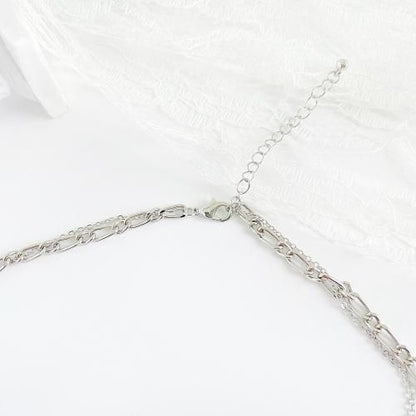 ラインストーン 安全ピン ダブルチェーン ネックレス SILVER