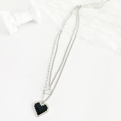 8bit ハート ダブルチェーン ネックレス SILVER