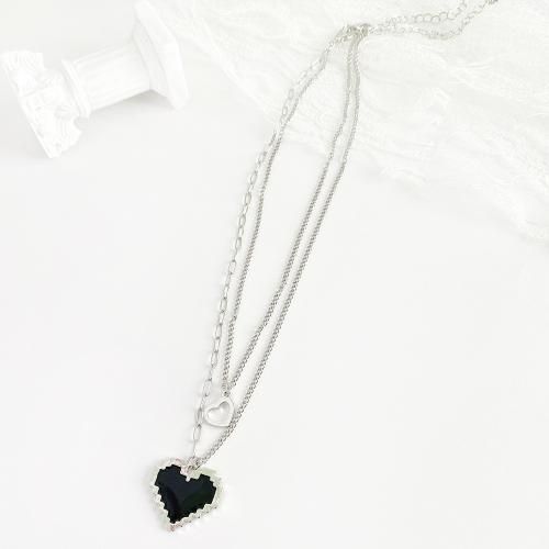 8bit ハート ダブルチェーン ネックレス SILVER