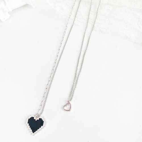 8bit ハート ダブルチェーン ネックレス SILVER