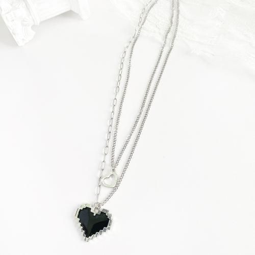 8bit ハート ダブルチェーン ネックレス SILVER