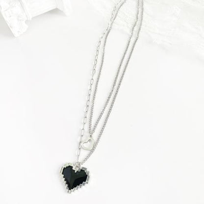8bit ハート ダブルチェーン ネックレス SILVER