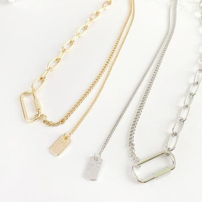 ミニドッグタグ アシメチェーン ネックレス SILVER