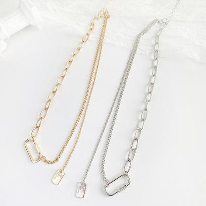 ミニドッグタグ アシメチェーン ネックレス SILVER