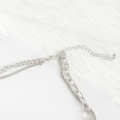 フラット テディベア ダブルチェーン ネックレス SILVER