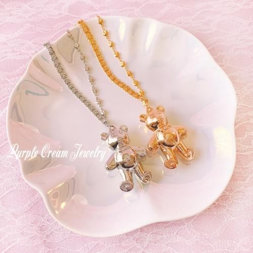 Purple Cream ビッグベアアシンメトリーチェーンネックレス P1082