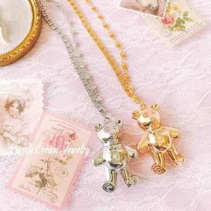 Purple Cream ビッグベアアシンメトリーチェーンネックレス P1082