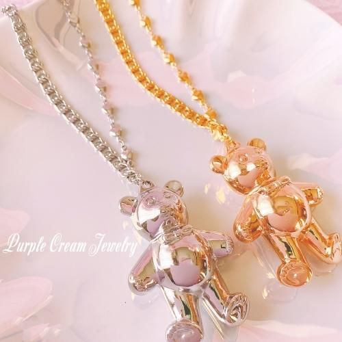 Purple Cream ビッグベアアシンメトリーチェーンネックレス P1082