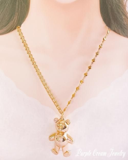 Purple Cream ビッグベアアシンメトリーチェーンネックレス P1082