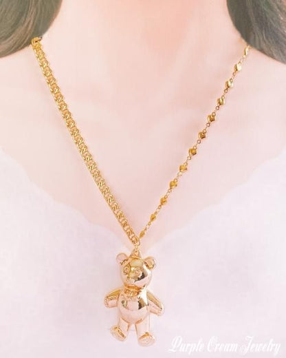 Purple Cream ビッグベアアシンメトリーチェーンネックレス P1082