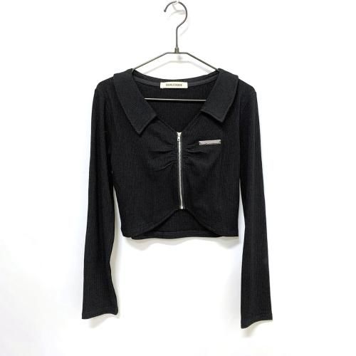 メタルプレートシャーリングリブトップス BLACK