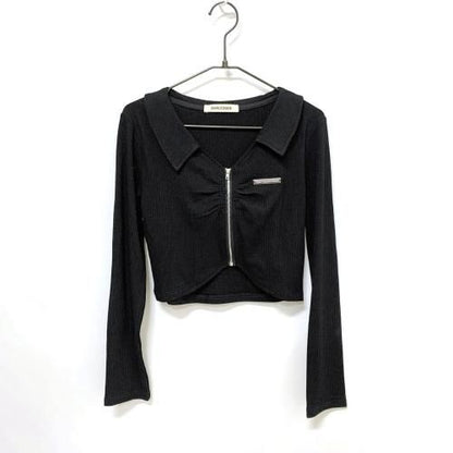 メタルプレートシャーリングリブトップス BLACK