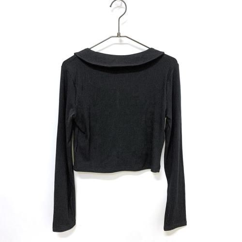 メタルプレートシャーリングリブトップス BLACK
