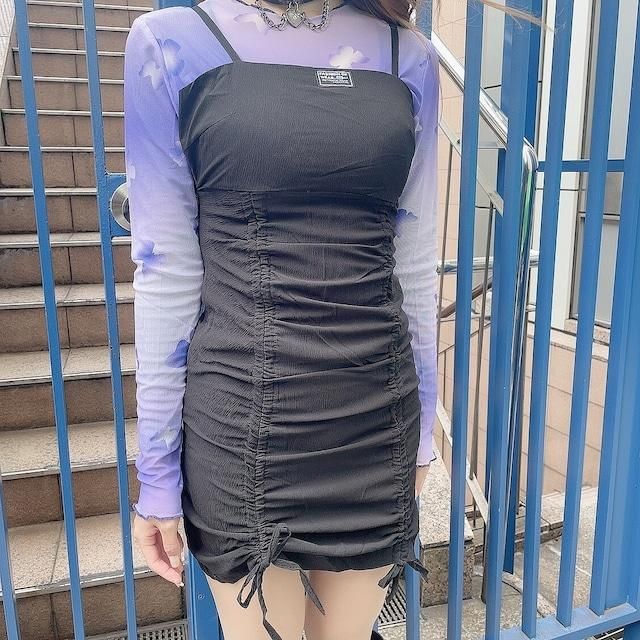 シャーリングキャミワンピース BLACK